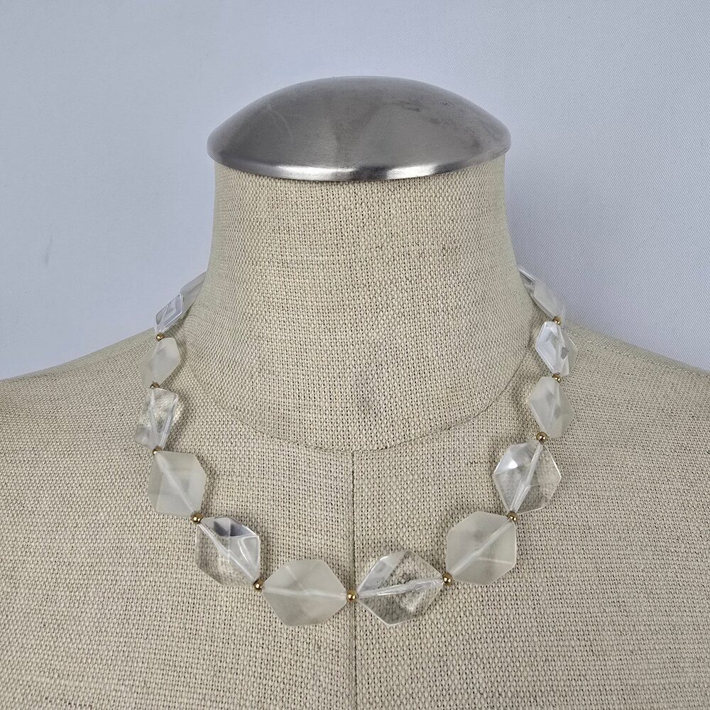 Vintage Avon Clear and Frosted Geometric Bead Necklace & Earring Set - Picture 2 of 10